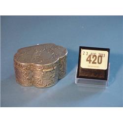 Continental White Metal Pill Box Decorated With Raised Figures...