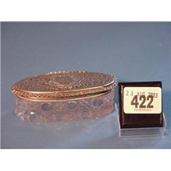 Small Oval Glass Trinket Pot With Silver Lid Mark Rubbed...