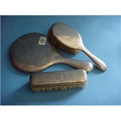Silver 3 Piece Brush And Mirror Set Marked Chester Various Dates...