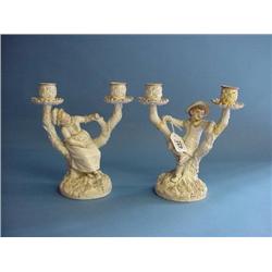 Pair Of Worcester Porcelain Candlesticks (Both Damaged) Children Each...