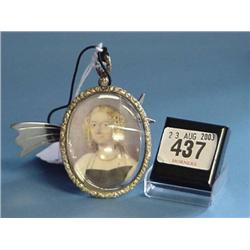Miniature Portrait Of Lady In Pendant Frame 2.25" X 1.75" (As Found...