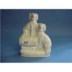 Staffordshire Figure Group Two Dogs On Barrel...