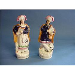 Two Staffordshire Musician Figures With Sheep (One With Dog Also)...