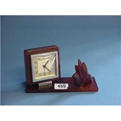 Art Deco Fenol Mopunted Desk Clock With Seated Terrier Dog Figure...