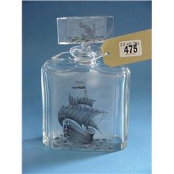 Cut Glass Art Deco Style Large Scent Bottle With Etched Galleon...