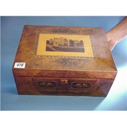 Fine Burr Walnut Jewellery Box With Tunbridge Inlay Castle Motif...