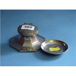 Octagonal Silver Inkwell With Clear Glass Liner Birmingham 1915 And...