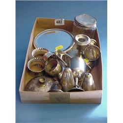 Tray Of Assorted Silver And Plated Ware To Include Pair Silver...