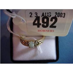 Ladies 9ct.Gold Bar Ring Set With Diamonds And Jade...