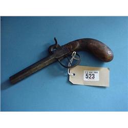 Early Percussion Pistol With Chased Detail And Chequered Handle...