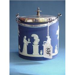 Dark Blue Wedgwood Biscuit Barrel With Plated Lid And Mounts...