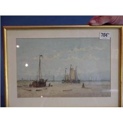 Watercolour Of "Coastal Shipping" Bearing Signature H.Hulk 7.5" X 11...