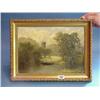 Image 1 : Oil On Vanvas "Boat On River Passing In Front Of Church" Bearing...
