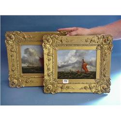 Pair Of Decorative Gilt Framed Oils On Board - "Early Shipping...