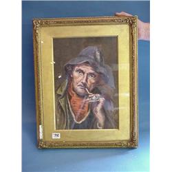 Gilt Framed Watercolour Study Of Fisherman Smoking Clay Pipe...
