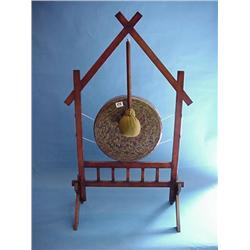 Large Brass Gong In Wooden Floor Standing Frame With Padded Hammer...