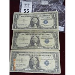 3 - 1957 $1.00 Silver Certificates - 3 Times the Money