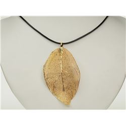 #9-14K YELLOW GOLD PLATED LEAF PENDANT WITH CORD