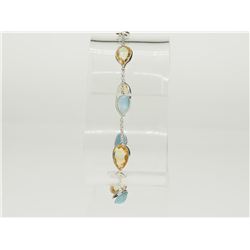 #14-STERLING SILVER CITRINE AND LARIMAR BRACELET