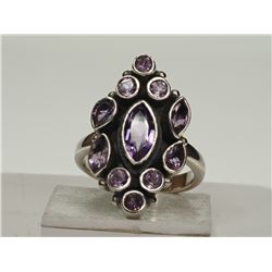 #15-STERLING SILVER LARGE AMETHYST RING