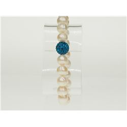 #20-FRESHWATER PEARL BRACELET WITH BLUE CRYSTAL