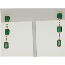 #27-14K YELLOW GOLD EMERALD (3.5CT) DROP EARRINGS