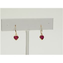 #34-14K YELLOW GOLD RUBY HOOP EARRINGS