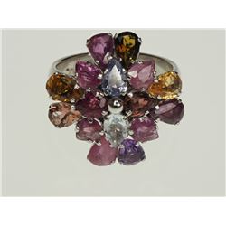 #35-STERLING SILVER SAPPHIRE, RUBY, BLUE TOPAZ AND