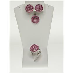 #39-STERLING SILVER RUBY (24.0CT) EARRING, RING AND