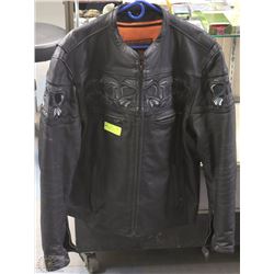 LEATHER FIRST CLASSIC MOTORCYCLE JACKET W/SKULLS