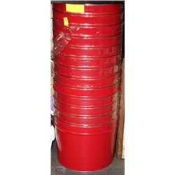 13 RED PLANTING AND DECORATIVE BUCKETS
