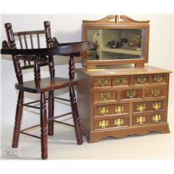 ANTIQUE MINI DRESSER MUSICAL JEWELRY BOX WITH