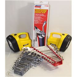 TWO WRENCH SETS, WITH GREASE GUN, & TWO