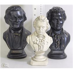 THREE HEAD STATUES 1978 INCLUDING WAGNER, MOZART,
