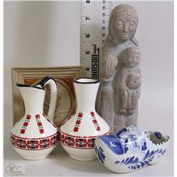 2 MADE BY UKRAINIAN AN VASES & DUTCH SHOE ASHTRAY