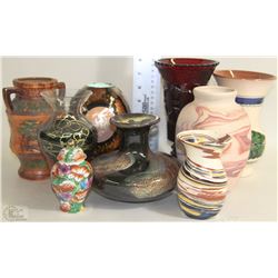 BOX OF ASSORTED DECORATIVE VASES