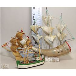 FLAT WITH  3 SHIPS INCL 2 WOOD AND 1 ANIMAL HORN