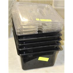 LOT OF 5 BLACK  PLASTIC 1/2 SIZE INSERTS WITH LIDS