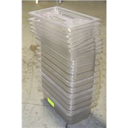 LOT OF TEN PLASTIC 1/3 SIZE INSERTS WITH LIDS