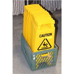 GREEN CRATE WITH 12 CAUTION WET FLOOR SIGNS