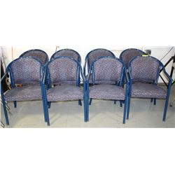 8 BLUE METAL ARM LOUNG CHAIRS