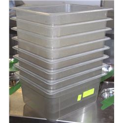 STACK OF 8 CAMBRO FOOD INSERTS 1/2 SIZE 6" DEEP