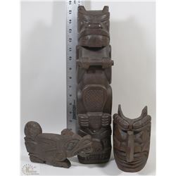 LOT OF 3 SIGNED NATIVE WOOD CARVINGS