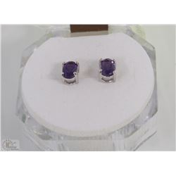 #11)NATURAL AMETHYST OVAL  .925 SILVER EARRINGS