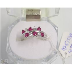 3)NATURAL RUBY & CZ  .925 SILVER RING SIZE 5.5