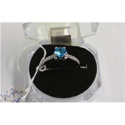 2)NATURAL BLUE TOPAZ & CZ  .925 SILVER RING