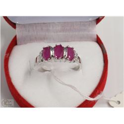 5)NATURAL RUBY & CZ   .925 SILVER RING SIZE 6