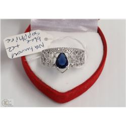10)NATURAL BLUE SAPPHIRE & CZ .925 SILVER RING