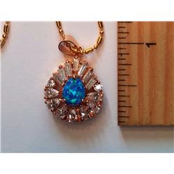 BLUE FIRE OPAL/WHITE TOPAZ PENDANT ON CHAIN