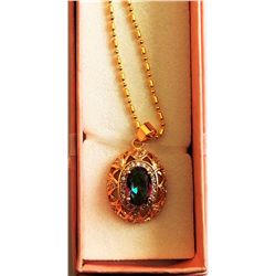 OVAL MYSTIC TOPAZ & CZ CRYSTAL PENDANT & CHAIN